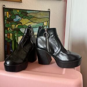 current mood platform black pleather boots heels shoes